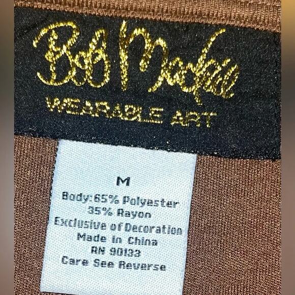 Bob Mackie wearable art 3/4 length sleeve chocolate brown top, size Medium - Picture 3 of 4